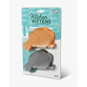 New Fred Cat Kitten Orange & Grey Cats Kittens Kitchen 2 Sponge Pack Set